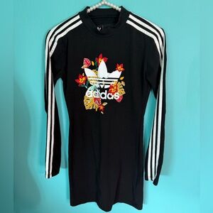 Adidas Women’s HER Studio London Black Long Sleeve Floral Bodycon Dress Size XS